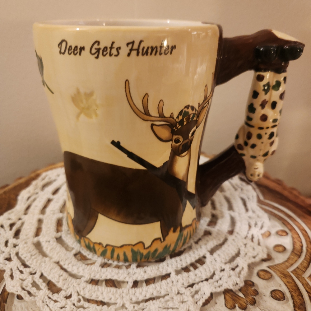 Deer Gets Hunter Ceramic Mug - Brown & Cream